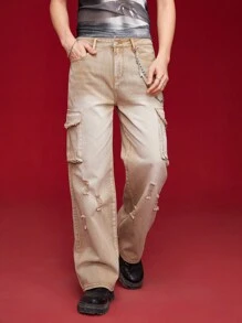 Manfinity VCAY Men'S Regular Fit High-Waist Loose Straight Jeans Without Stretch, 1pc