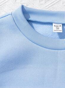 Teen Girls' Expression & Letter Printed Fleece Sweatshirt - Blue - View 4