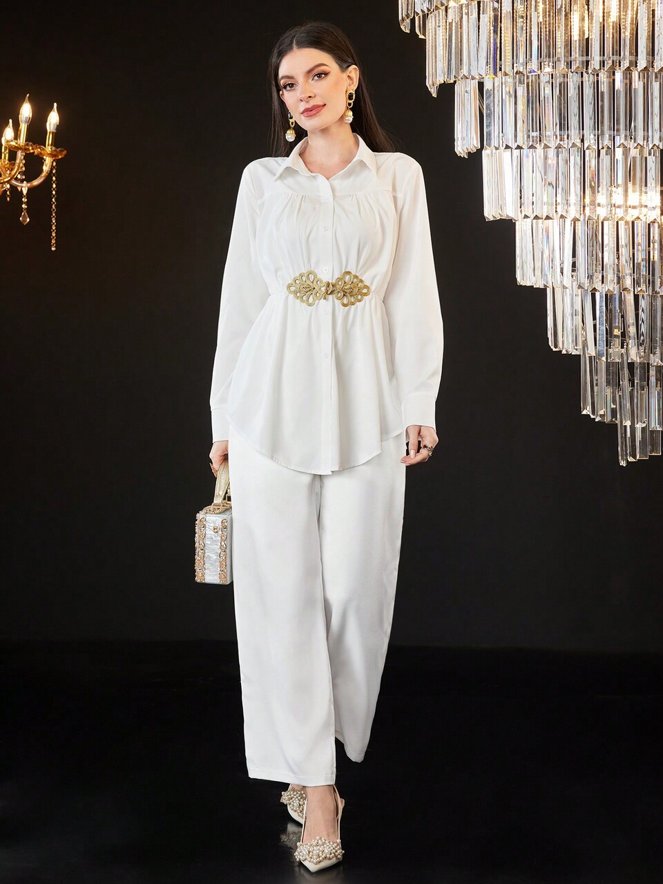Women'S Embroidered Pleated Shirt