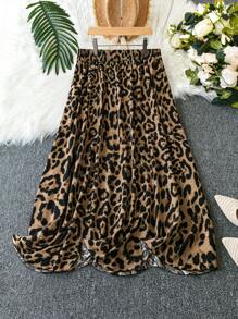 SHEIN CURVE+ Plus Size Leopard Print Elastic Waist Skirt - Multicolor - View 1