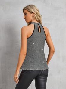 SHEIN Clasi Sparkly Halter Neck Tank Top - Silver - View 2
