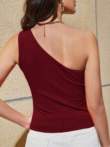 SHEIN Essnce 女士单肩无袖上衣 单肩上衣 酒红色上衣 深红色上衣 酒红色>上衣 - 酒紅色 - 查看 3