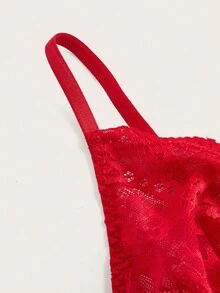 Plus Size Wireless Lace Splicing Polka Dot Mesh Bralette Lingerie - Red - View 3