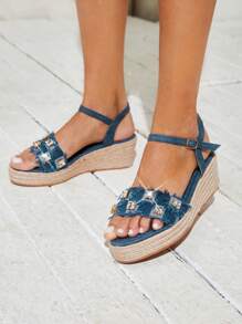 SheIn VCAY Women's Wedge Heel Platform Sandals - Blue - View 2