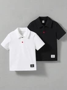 SHEIN Boys' Polo Shirt With Color Block Buttons And Weave Trim Decoration - Multicolor - View 1