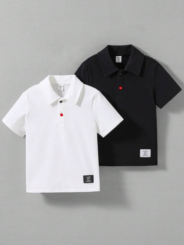 Boys' Polo Shirt With Color Block Buttons And Weave Trim Decoration