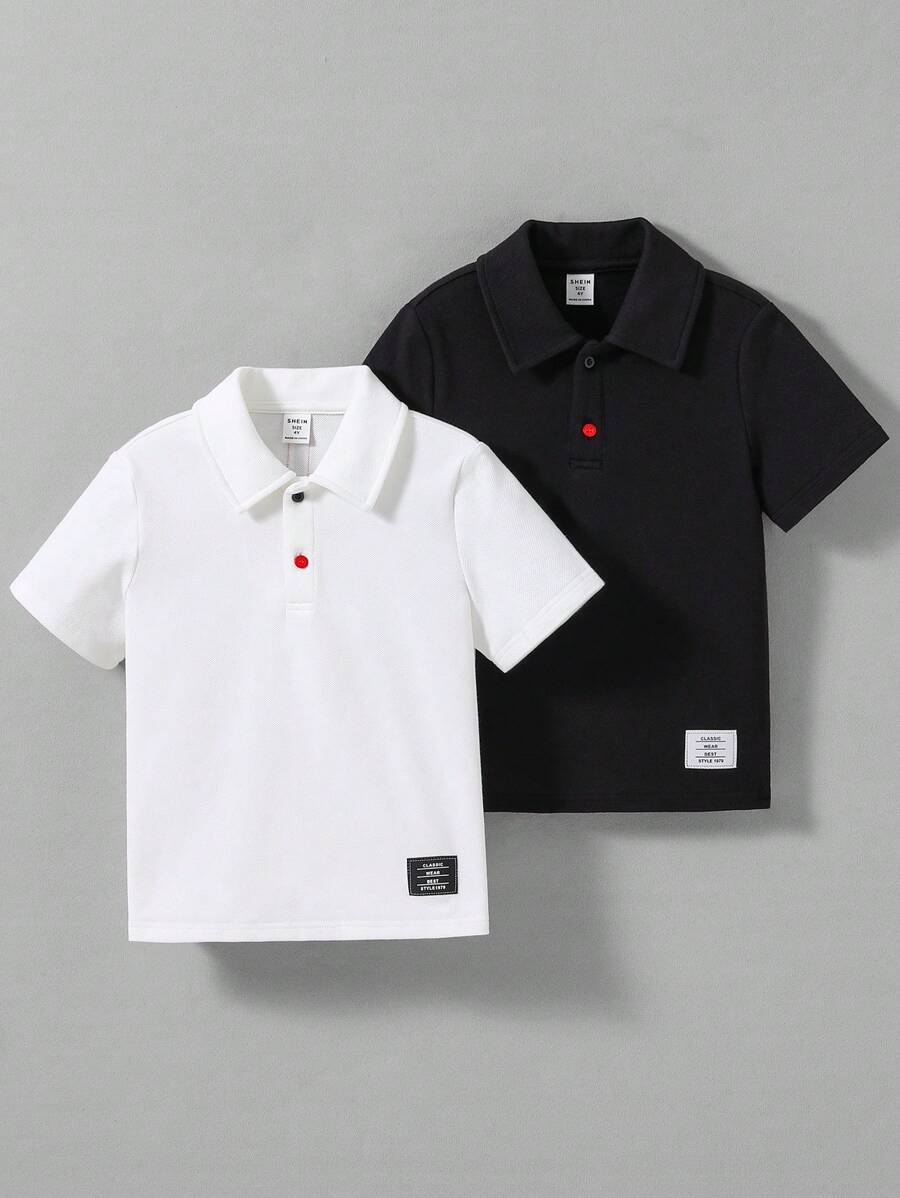 SHEIN Boys' Polo Shirt With Color Block Buttons And Weave Trim Decoration - Multicolor - View 1