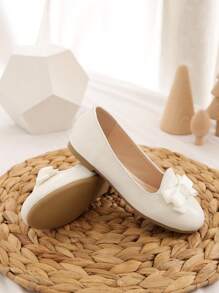 Little Girls' White Bow Knot Flat Shoes For Spring/Summer - White - View 4