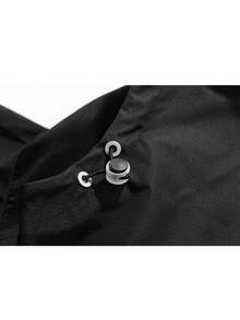 Chaqueta Con Capucha Con Cordón De De Color Sólido Para Hombres - Negro - Ver 6