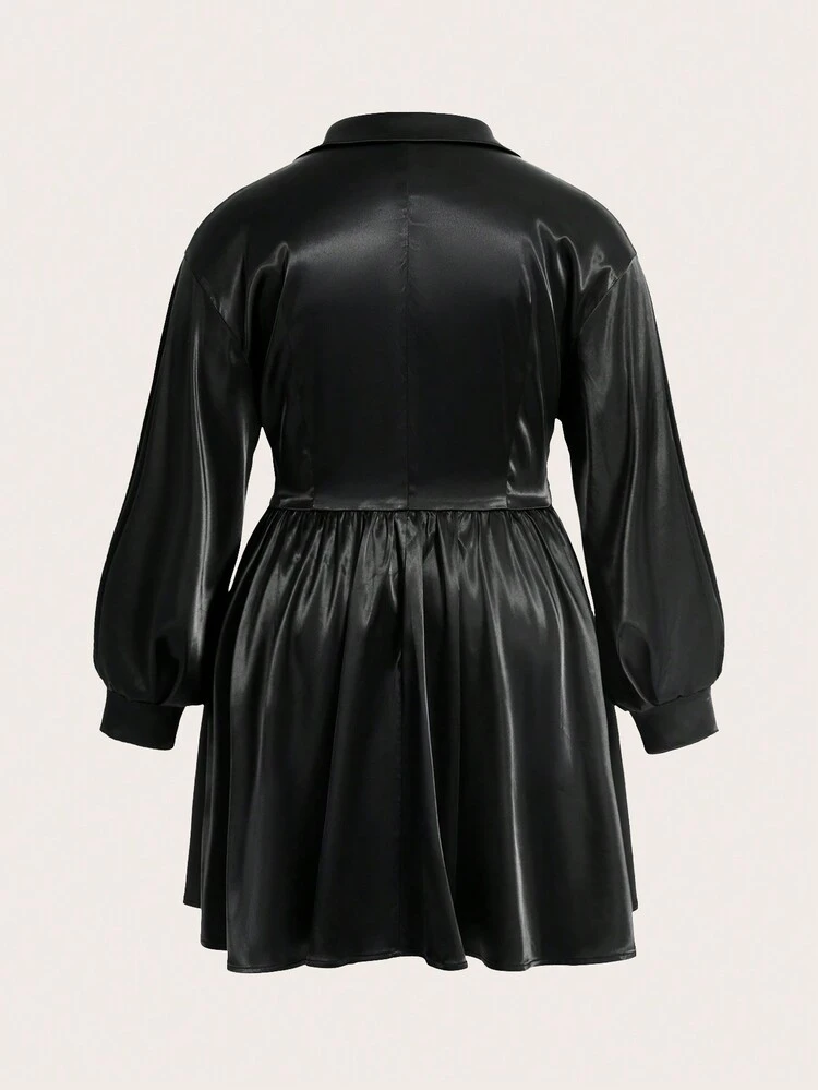 Plus Size Lantern Sleeve Shirt Dress