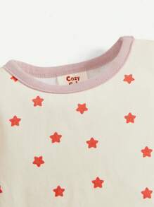 Baby Mädchen kuschelige Pyjama-Set, Cartoon bedruckter farbversetzter Rundhalsausschnitt Pullover-Top mit Fußhose, 4 teile/Set