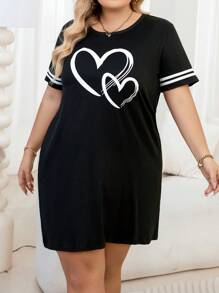 Plus Size Striped Heart Print Pajama Night Dress