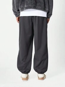 SUMWON 运动慢跑风格冬季运动裤宽松弹力袖口舒适羊毛裤家居服休闲健身裤 - 深灰色 - 查看 5