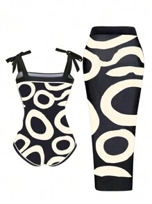 Swim Oasis 大碼印花一件式泳衣,配有包裹外套2件套/套裝,適用於嘉年華 - 彩色 - 查看 3