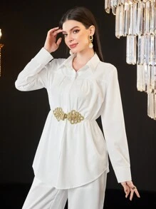 Modelyn Women'S Embroidered Pleated Shirt - White - View 3