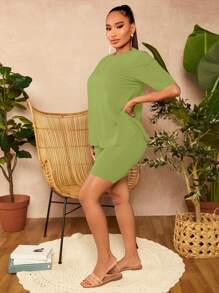 SHEIN SXY Của phụ nữ Chất rắn Đồ đan Ribbed Bộ - màu xanh lá - Xem 4