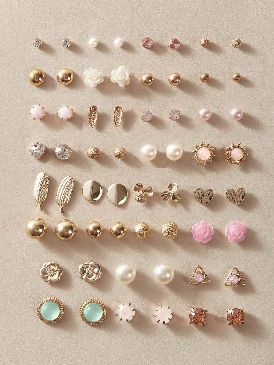 30đôi Ngọc trai Giả & Hoa Bông tai stud - Nhiều màu - Xem 1