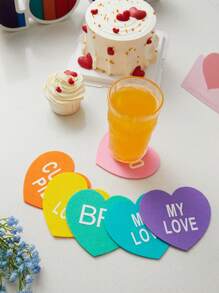 SHEIN Basic living 6入組情人節毛氈愛心杯墊,情人節裝飾襯墊,情人節心型木質飾品掛件家居裝飾配件婚禮裝飾用品 - 彩色 - 查看 7