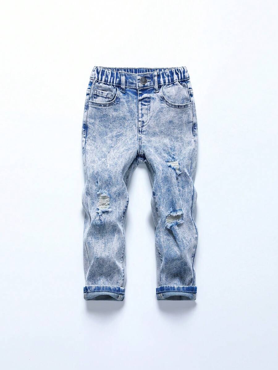 Young Boys' Jeans With Distressed Design And Elastic Material - Light Wash - View 1