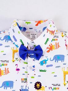 Em bé Con trai Đẹp trai Quý ông Phong cách Ngắn tay Romper Với Cổ áo sơ mi Và Dây treo Dài Quần 2 Miếng Bộ , Mùa xuân/Mùa hè - Nhiều màu - Xem 6