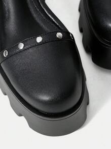 SheIn ICON Của phụ nữ Ngoài trời Chóp giầy tròn Nêm Gót chân Dày Đế Đúng mốt Trở lại Có khóa kéo Đen Giày ống - màu đen - Xem 5