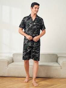 Nam Ngắn tay Áo Và Bộ quần short , Nhà  Mặc - màu đen - Xem 3