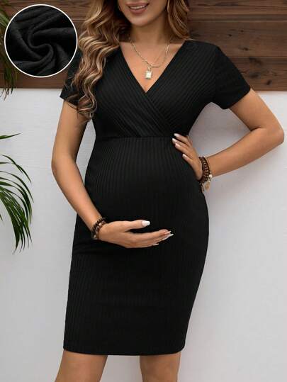 SHEIN Maternity Wrap Neck Short Sleeve Dress