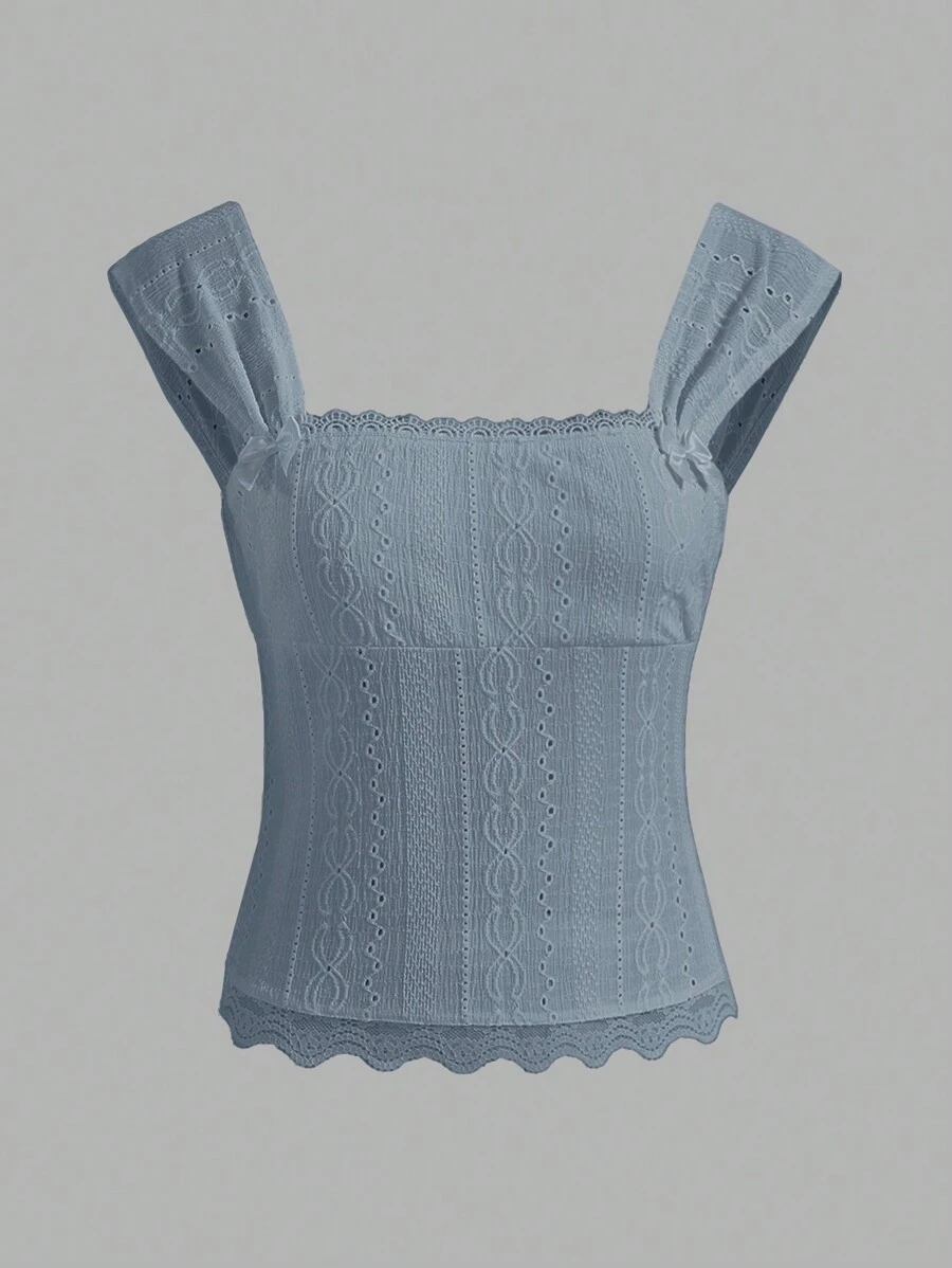 SHEIN MOD Áo ba lỗ nữ có dây đeo bản rộng - Màu xanh nhạt - Xem 1