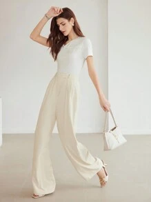 MOTF PREMIUM 編織女士重疊腰實色西裝褲