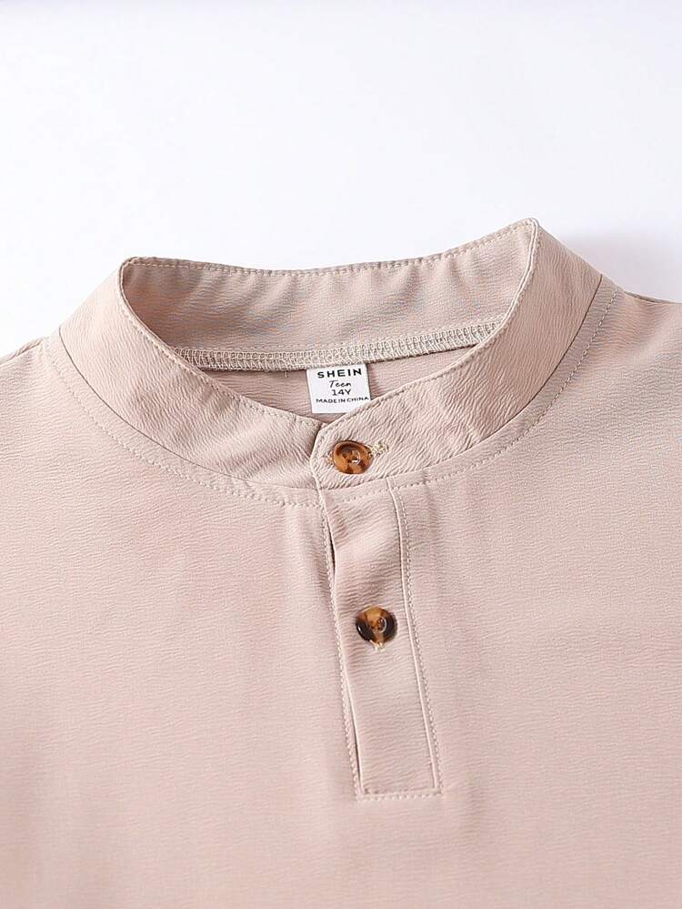 Teen Boys' Simple Deep Apricot-Colored Long Sleeve Loose Fit Homewear With Long Pants