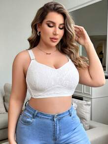 Women's Plus Size Lace Patchwork Wide Strap Bralette - White - View 4