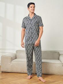 Nam Giường đôi In Trang phục mặc nhà Bộ - Xám - Xem 5