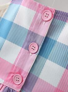 SHEIN Newborn Baby Girls' Summer Plaid Print Tank Top And Shorts Set - Multicolor - View 4