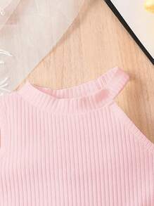 嬰兒女孩休閒時尚露背上衣和牛仔裙套裝 - 粉色 - 查看 3