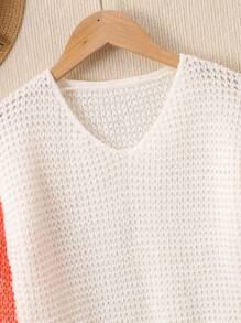 Sweat-shirt Décontracté Léger Avec Blocs De Couleur Et Style Simple Pour Les Jeunes Filles, Printemps/été