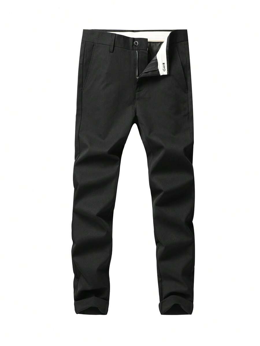 Men's Solid Color Casual Dress Pants - Black - View 1