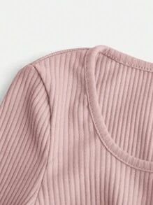 兒童女孩純色方領蓬蓬裙t恤 - 淺粉色 - 查看 4