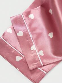7pcs/Set Imitation Silk Heart Pattern Printed Homewear Pajama Set, Fall Clothes - Dusty Pink - View 6
