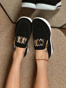 女士时尚休闲运动鞋，拉链装饰，秋季新款，低帮，个性化，加大码，女式运动鞋 - 黑色 - 查看 7