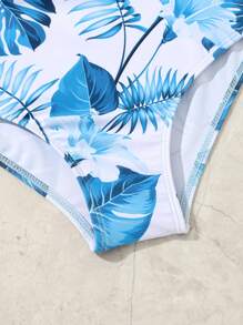 Tween Girl 1pc Tropical Print One Shoulder Ruffle Trim One-Piece Swimsuit - Baby Blue - View 4