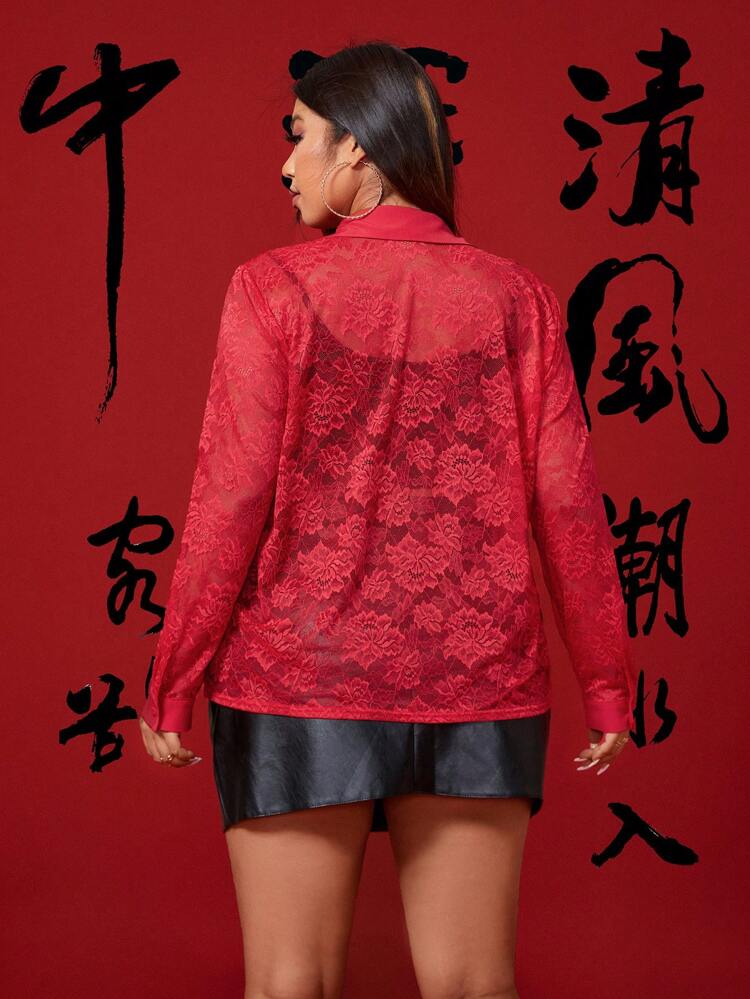 Plus Size Women's Long Sleeve Lace Shirt Fall Cloth For Women