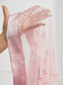 SilkySpell Women's Lace Long Sleeve Robe And Cami Slip Nightgown Pajama Set, Fall Winter Clothes - Dusty Pink - View 7