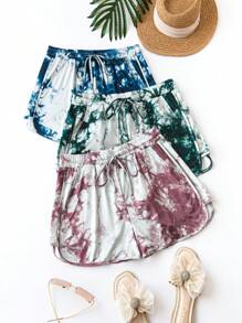 Flirla Của phụ nữ Kích thước lớn Nhuộm buộc Eo đàn hồi Quần short dây kéo - Nhiều màu - Xem 1