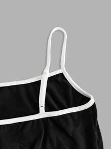 SHEIN EZwear Casual I Love Me Heart Rhinestone Contrast Trim Slim Fit Women Camisole, Suitable For Summer And Valentine's Day Back To School - Black - View 4