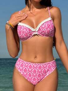 Swim Mod Summer Beach Ditsy Floral Two-Piece Bikini Set - Pink - View 8