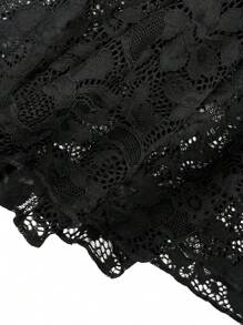 SHEIN Unity 女蕾絲拼接優雅休閒套裝 - 黑色 - 查看 6