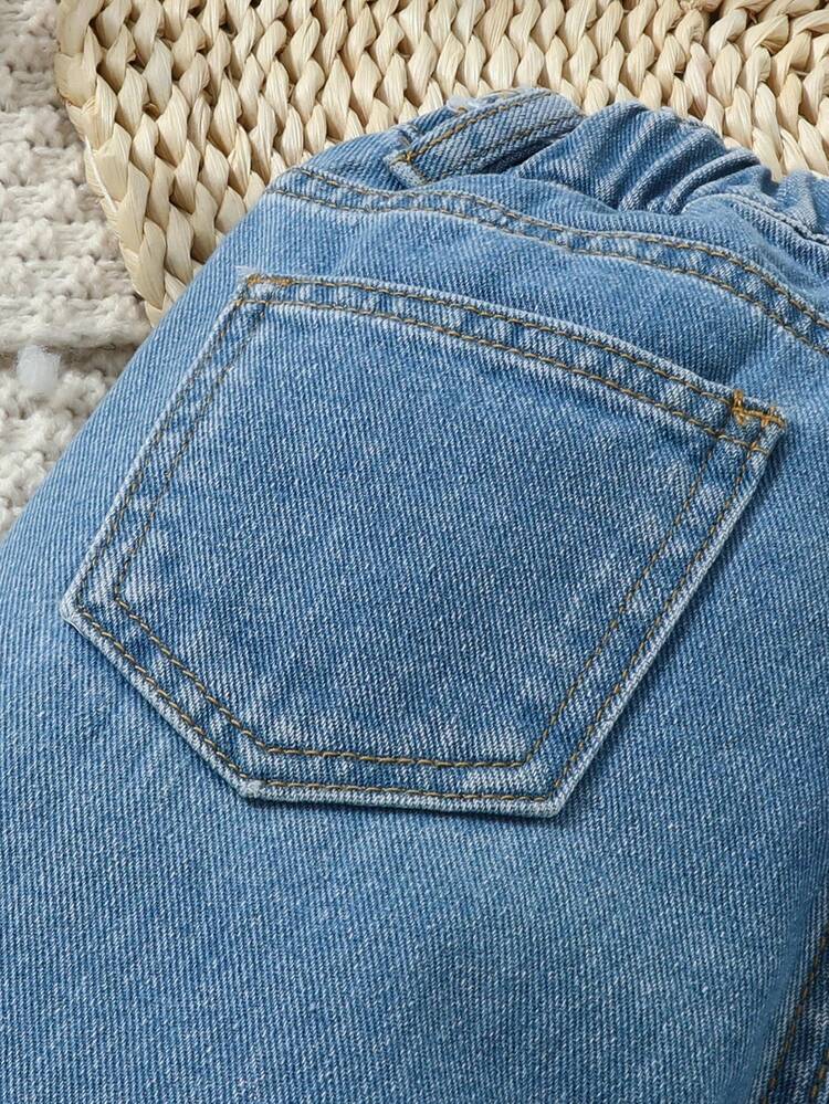 Baby Girl Elastic Waist Floral Printed Jeans