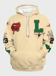 Manfinity LEGND Men's Plus Size Letter & Spider Printed Drawstring Hoodie