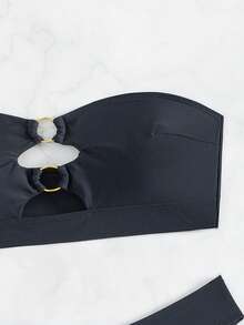 SHEIN Swim Bộ bikini hai mảnh quây rỗng dành cho nữ đi biển mùa hè - màu đen - Xem 3