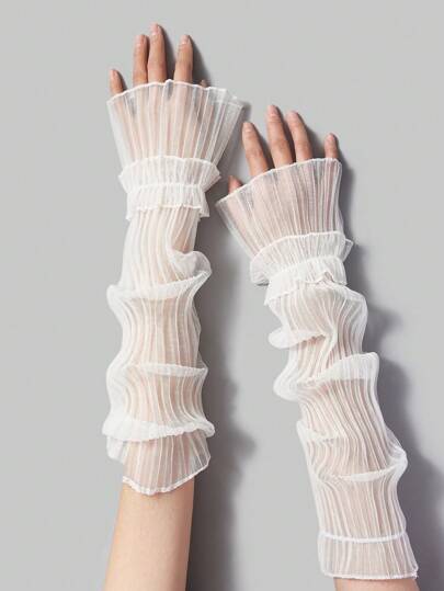 Fairycore 1pair White Lace Mesh Ice Sleeves Arm Cover Valentines